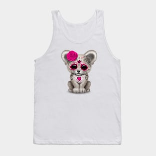 Pink Day of the Dead Sugar Skull White Lion Cub Tank Top